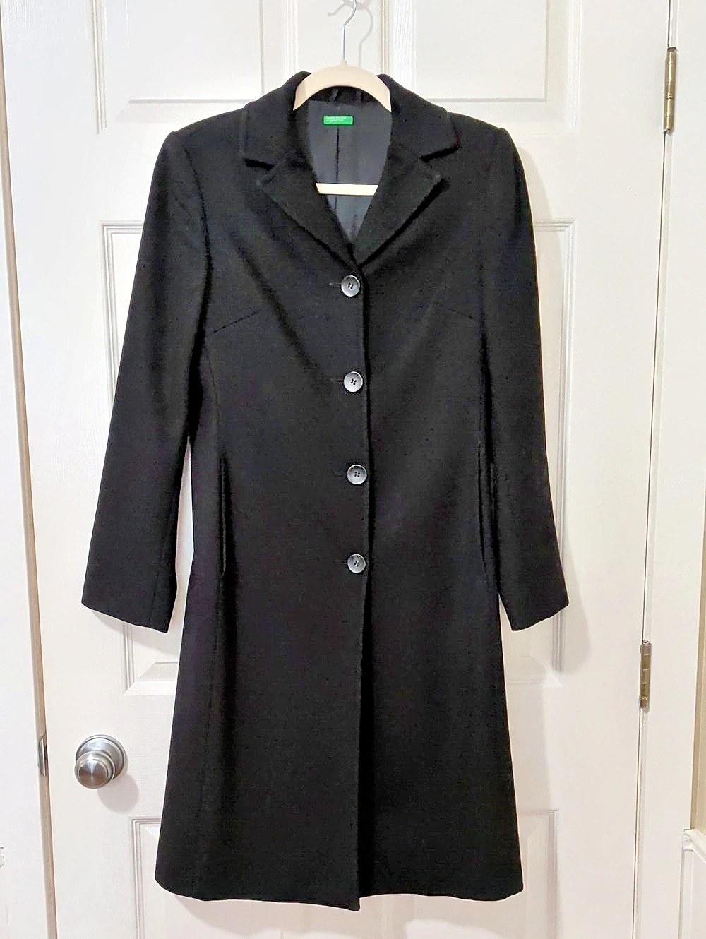United Colors of Benetton Vintage Black Wool Coat Size 38 EUC